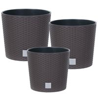 Zestaw 3 Donice Rattan Okrągłe Brązowe 22 27 37 cm