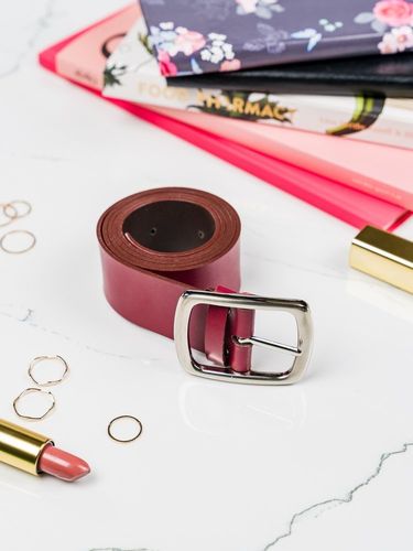 skórzany, gładki, wąski pasek damski z zaokrągloną, srebrną klamrą na Arena.pl