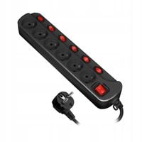 LISTWA ZASILAJĄCA 'MULTISWITCH' 6X2PZ CZARNA AE-13162/B/1,5M ORNO