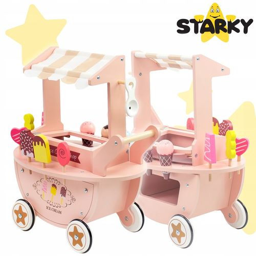 Lodziarnia drewniana dla dzieci zabawka wózek na kółkach lody gałki patyku na Arena.pl