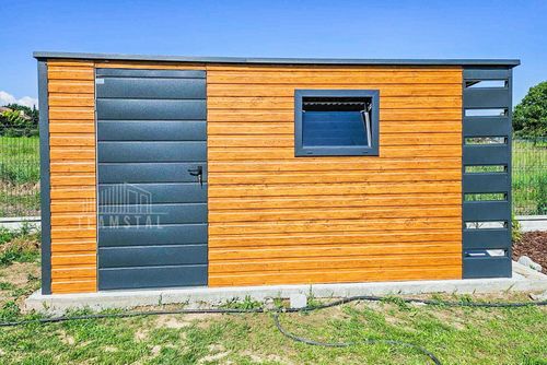 Schowek - Domek ogrodowy 4x2 + wiata 0,5m Drzwi Okno  dach spad w tył TS745 na Arena.pl