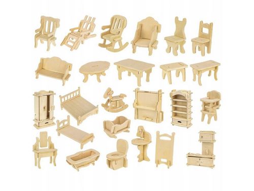 Drewniane mebelki meble 34szt dla lalek domek montessori zestaw akcesoria na Arena.pl