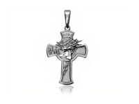ELEGANCKI OKSYDOWANY SREBRNY KRZYŻYK KRZYŻ MĘSKI TWARZ JEZUSA CHYRYSTUSA