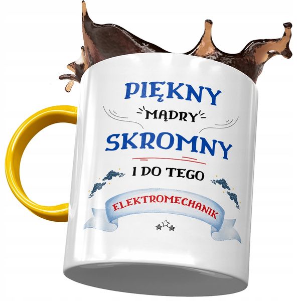Kubek Żółty Dla Elektromechanika Piękny Mądry Z Nadrukiem Ze Zdjęciem zdjęcie 1