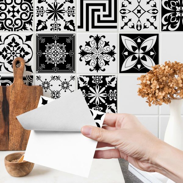 Naklejki Na Kafelki Czarno-biała MAROKAŃSKA Mozaika Zestaw 24 szt. 20x20 zdjęcie 1