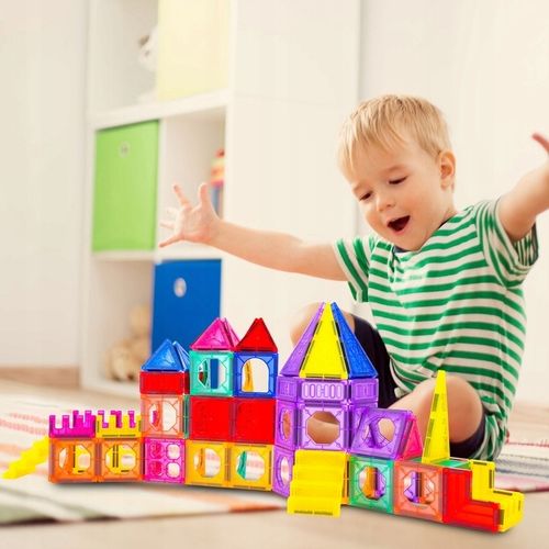 Klocki Magnetyczne 3D Zamek i Pojazdy Duży Zestaw 110 Elementów Edukacyjne na Arena.pl