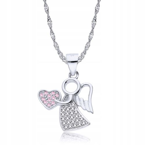 Srebrny Łańcuszek 925 Medalik Aniołek z Sercem Chrzest Grawer na Arena.pl