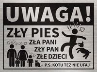 Tabliczka UWAGA ZŁY PIES ZŁA PANI ZŁY PAN 20x15 cm