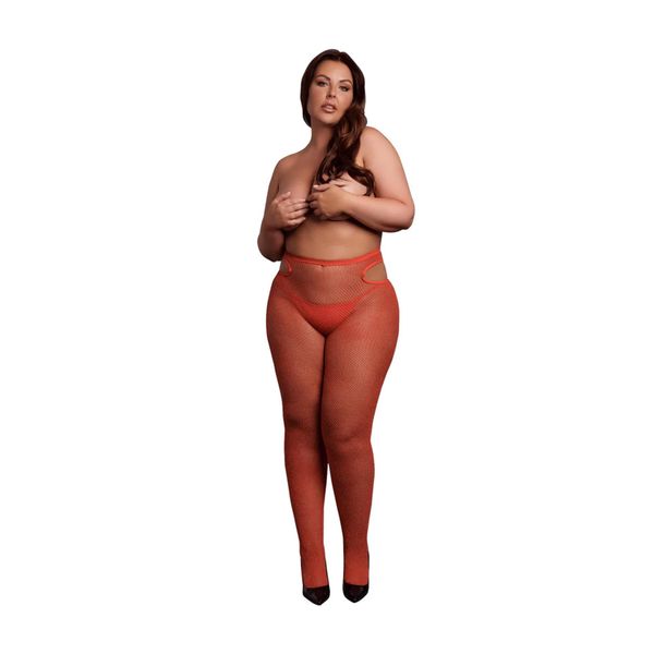 Shimmering Cut-Out Tights - Plus Size - Red/Gold Glitter zdjęcie 1