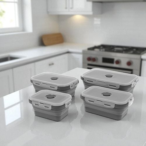 zestaw 4 silikonowych składanych pojemników na żywność pokrywami 3345 na Arena.pl