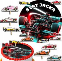ZESTAW OPŁATEK NA TORT 20CM + TOPPERY PAPIEROWE - FORMUŁA 1 IMIĘ 15CM 18CM