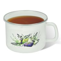 KUBEK DO MLEKA 14 CM EMALIOWANY Z POKRYWKĄ LAWENDA