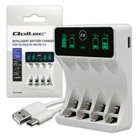 2X Ładowarka do akumulatorków R6 AA R03 AAA USB-C Qoltec LCD Ni-MH Ni-Cd