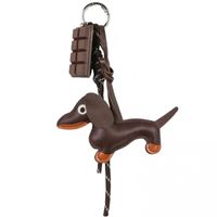 brelok do kluczy skórzany jamnik brązowy z czekoladą brl401