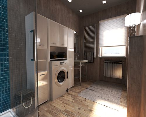 Zestaw Łazienkowy Pojemna Szafka Stojąca Nad Pralkę Słupek Biały Połysk na Arena.pl