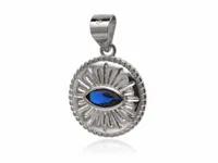 RODOWANY SREBRNY OKRĄGŁY WISIOREK OKO OPATRZNOŚCI SZAFIR CYRKONIA