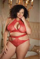 allure halter set l/xl - koronkowy komplet z otwartym tyłem, czarny