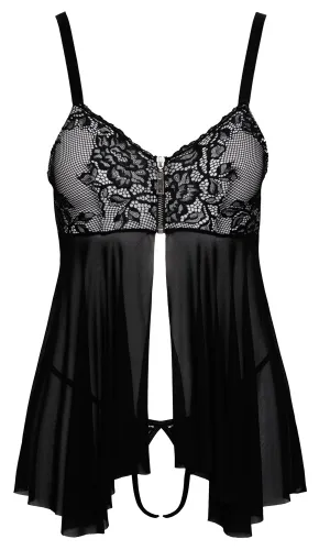 cottelli lingerie babydoll z koronką i zamkiem + stringi m czarna na Arena.pl