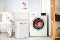 KOSZ BAMBUSOWY NA PRANIE BIELIZNĘ DWUKOMOROWY POJEMNIK Z PODZIAŁEM 100L