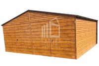 GARAŻ BLASZANY 6m x 5m poziom - dwuspad Brama dwuskrzydłowa - jasny orzech 6x5