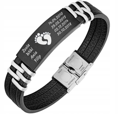 Bransoletka skórzana dla TATY syna z GRAWEREM 316L na Arena.pl