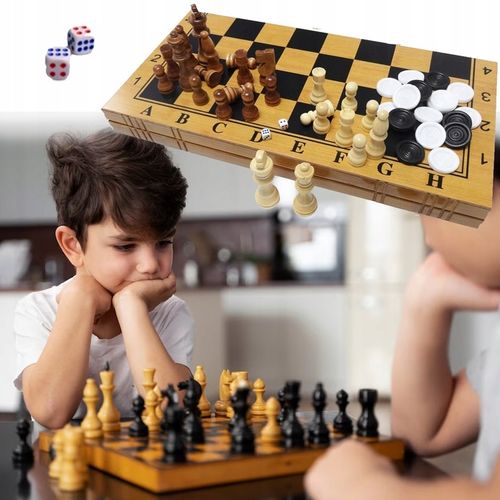 GRA W SZACHY WARCABY TRYKTRAK DUŻE DREWNIANE 3w1 PREZENT POD CHOINKĘ ŚWIĘTA na Arena.pl
