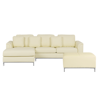 Narożnik z otomaną skórzany prawostronny beżowy OSLO