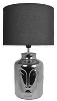 Lampa ceramiczna srebrna twarz z czarnym abażurem