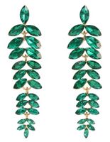 Złote kolczyki zielone DŁUGIE wiszące listki szmaragdowe WESELE studniówka