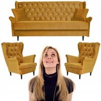 Zestaw wypoczynkowy z wersalką 2 fotele Gaja MUSZTARDOWY Family Meble