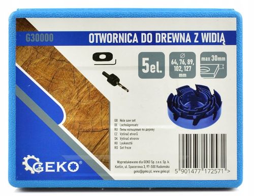 Otwornice widiowe GEKO 64-127 mm do drewna, płyt gipsowych i MDF 5 el. na Arena.pl