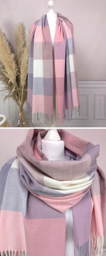 Stylowy CIEPŁY SZAL damski długi DUŻY szalik W MODNĄ KRATĘ JESIENNY, na Arena.pl