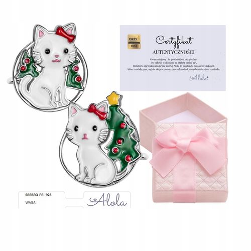 KOLCZYKI SREBRNE DLA DZIEWCZYNKI KOTKI ŚWIĄTECZNE ASYMETRYCZNE NA PREZENT na Arena.pl