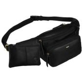 skórzana, czarna nerka męska z kieszeniami i etui na klucze - peterson