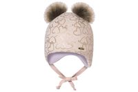BROEL Obi czapka dla dziewczynki dwa pompony serduszka różowa 44-46