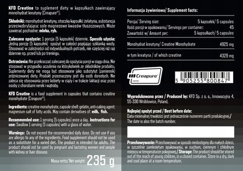 KFD ULTRA CREATINE - Creapure(R) - 225 kaps. ~1000 mg / 1 kaps. na Arena.pl