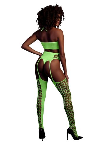 two piece with crop top and stockings   green   xs/xl na Arena.pl