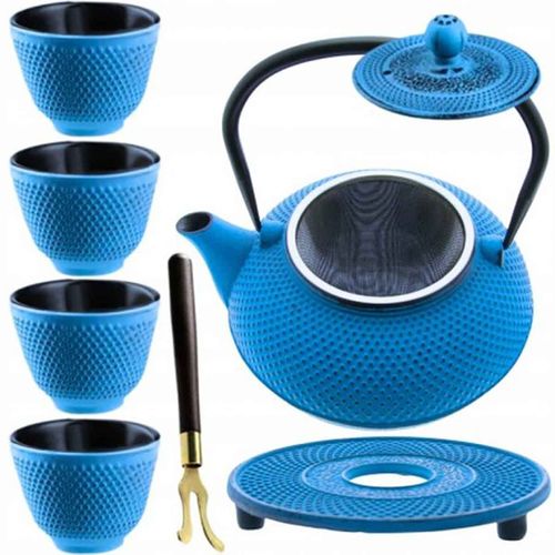 zaparzacz żeliwny dzbanek niebieski 900ml z filtrem i filiżankami prezent na Arena.pl