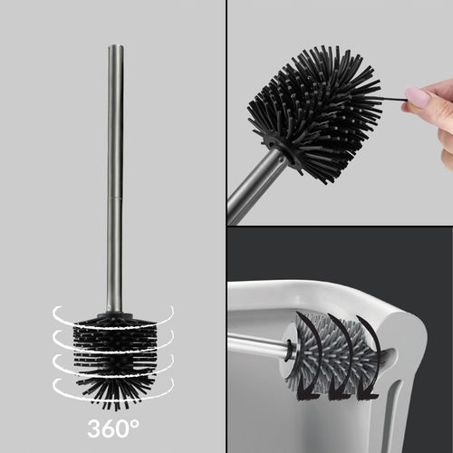 SZCZOTKA DO WC SILIKONOWA CZARNA TOALETOWA STAL NIERDZEWNA METALOWY STOJAK na Arena.pl