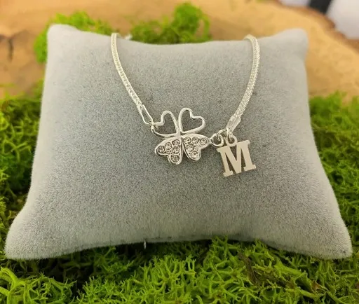 Srebrna bransoletka koniczynka na szczęście LITERKA cyrkonie PUDEŁKO SREBRO zdjęcie 6