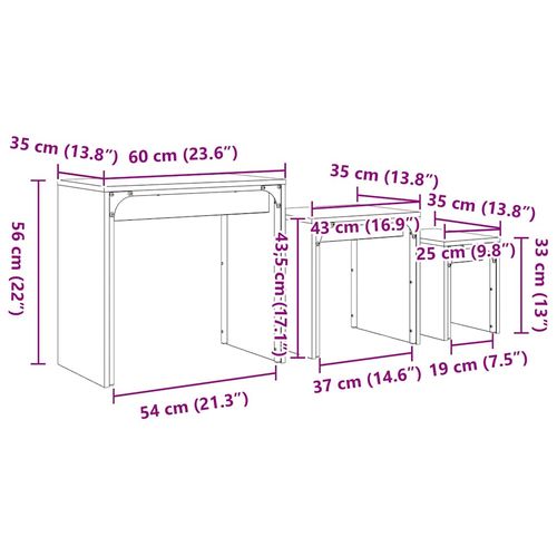 Stolik Kawowy Nesting 3 pcs dąb artisan 60 x 35 x 56 cm na Arena.pl
