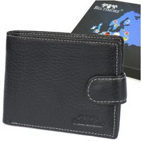 Portfel męski skórzany czarny poziomy z zapinką pojemny Beltimore RFiD I46
