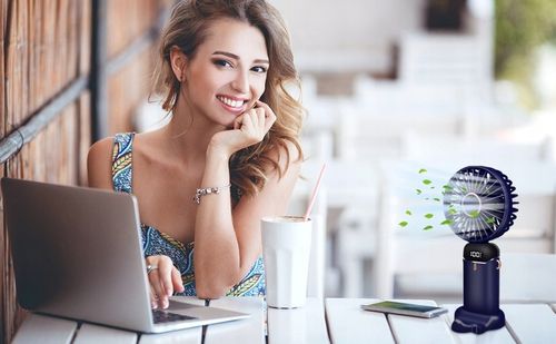 WENTYLATOR RĘCZNY LED 5 PRĘDKOŚCI WIATRAK MINI CICHY SKŁADANY PODRÓŻNY na Arena.pl