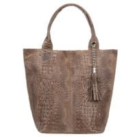 VERA PELLE torebka zamszowa shopper kroko z długimi rączkami V141 taupe