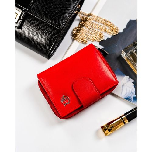 mały portfel skórzany na zatrzask w czerwonym kolorze - rovicky na Arena.pl