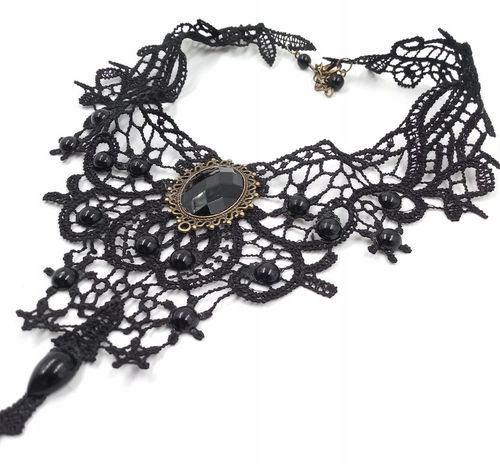 Naszyjnik gotycki koronkowy czarny choker kamień na Arena.pl