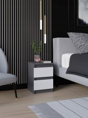 SZAFKA NOCNA ANTRACYT BIAŁA STOLIK NOCNY DWIE SZUFLADY 30cm SYPIALNIA SALON na Arena.pl