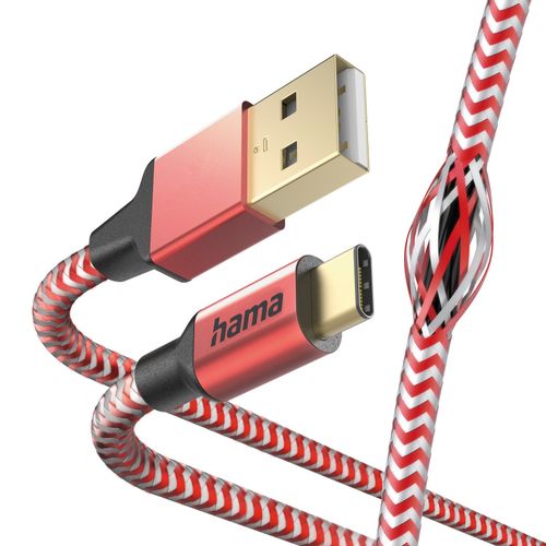 Kabel USB HAMA Ładujący/Data Reflected USB-C USB-A 1.5m Czerwony 201559 na Arena.pl
