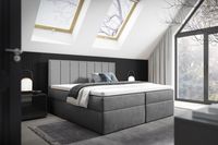 Nowoczesne łóżko kontynentalne z topperem do sypialni  HAVANA szare 140x200