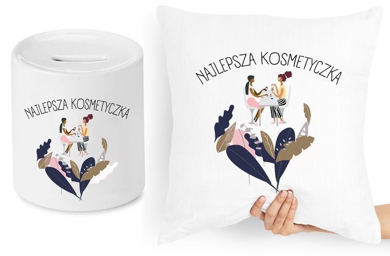 Dla Kosmetyczki Zestaw Poduszka + Skarbonka Z Nadrukiem Ze Zdjęciem zdjęcie 1